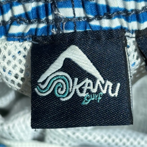 Kavu Surf L Boys green blue white stripe preppy swim Bermuda shorts trunks - Picture 6 of 7